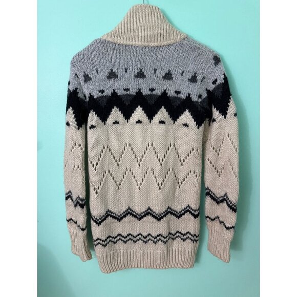 Topshop Womens Nordic Fair Isle Knit Cardigan Button Front Beige/Gray/Black Size - Picture 5 of 9